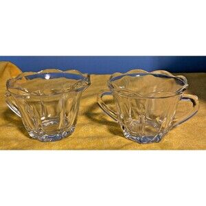 Creamer & Sugar Clear Glass Scalloped Edge Anchor Hocking Swedish Modern